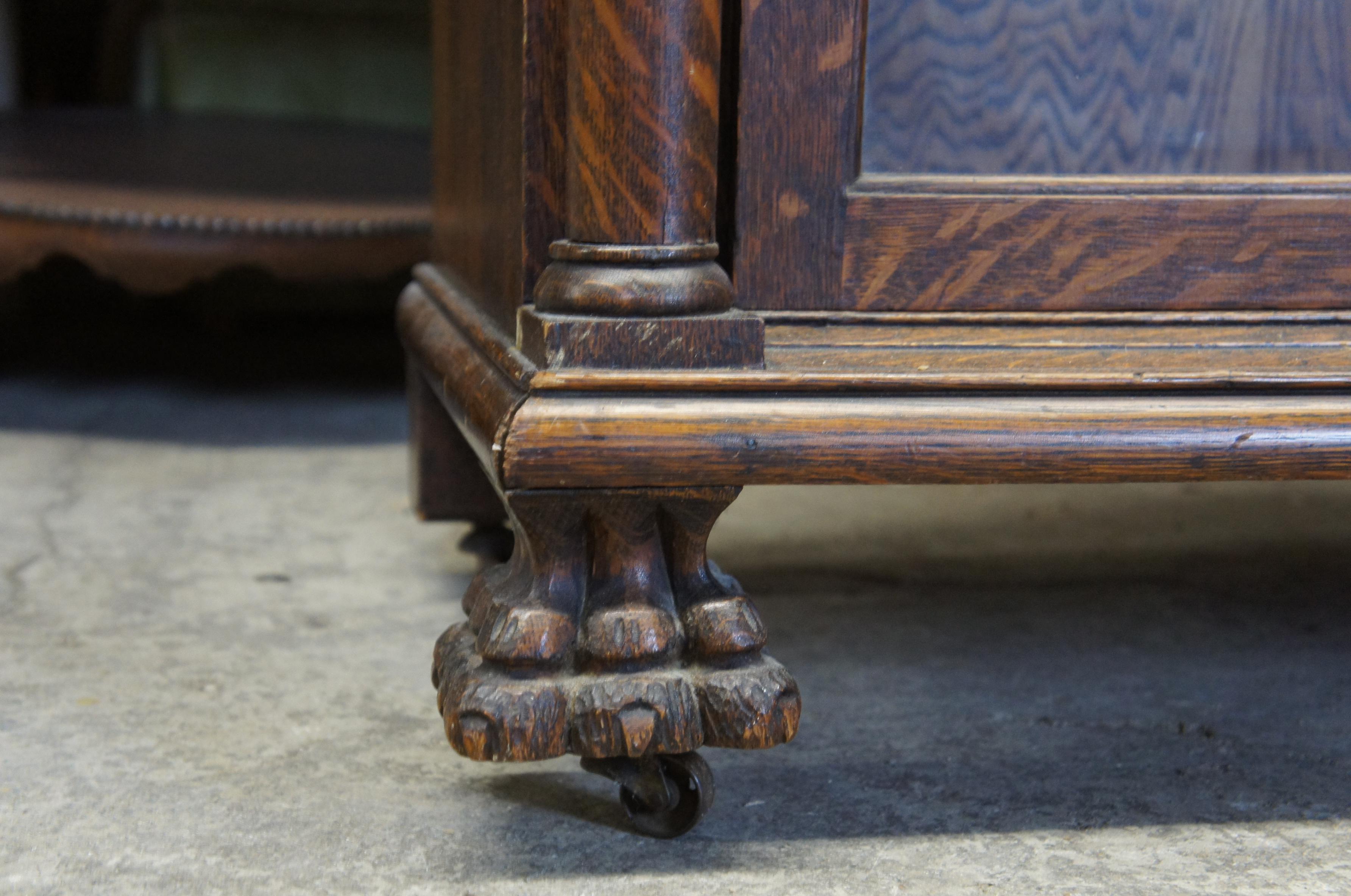 Victorian Antique Quartersawn Oak American Empire Display Curio Cabinet Library Bookcase