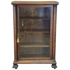 Antique Quartersawn Oak American Empire Display Curio Cabinet Library Bookcase
