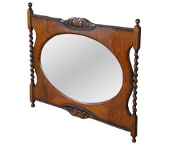 Antique Quartersawn Oak Barley Twist Oval Parlor Vanity Overmantle Mirror 34"