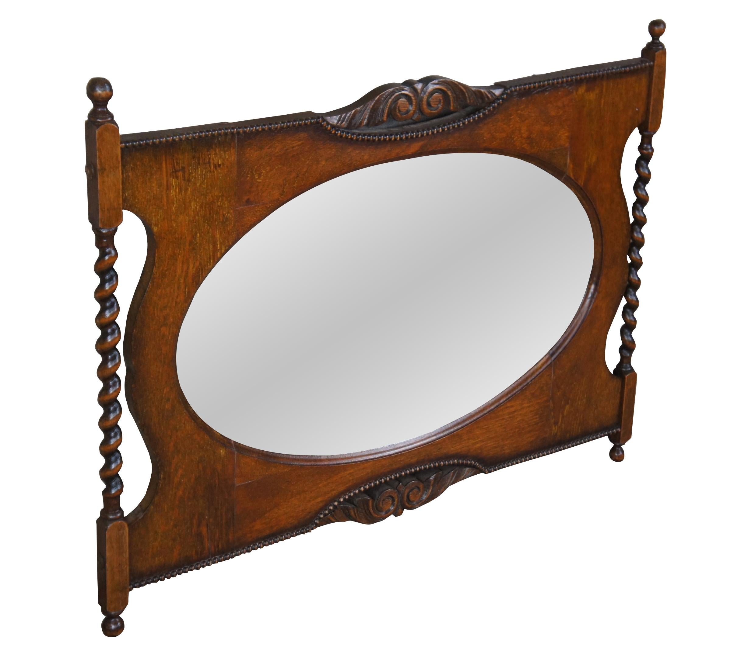 Victorian Antique Quartersawn Oak Barley Twist Oval Parlor Vanity Overmantle Mirror 34
