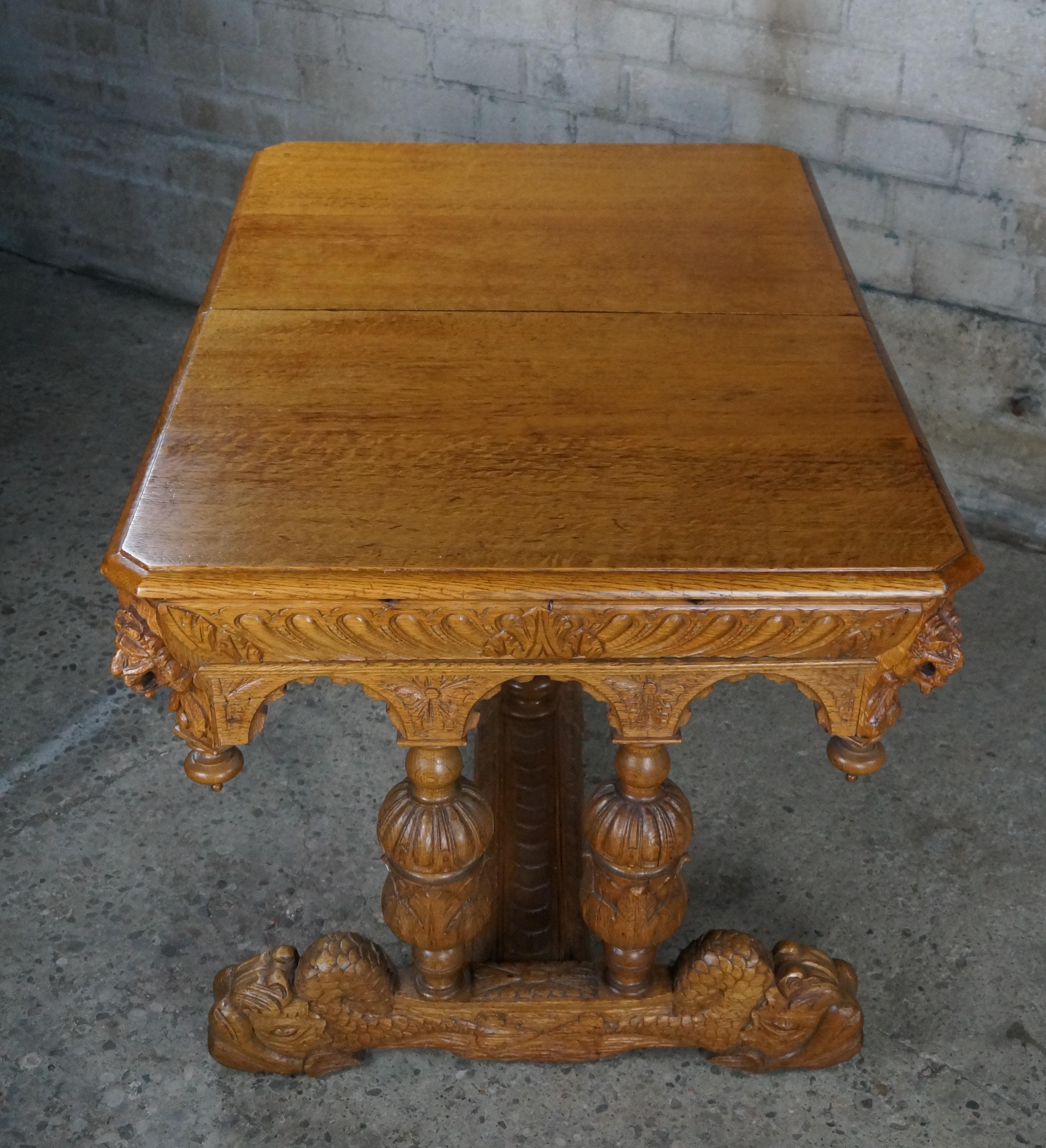 Antique Quartersawn Oak French Renaissance Revival Dining Table Library Desk  For Sale 6