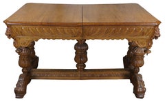 Antique Quartersawn Oak French Renaissance Revival Dining Table Library Desk