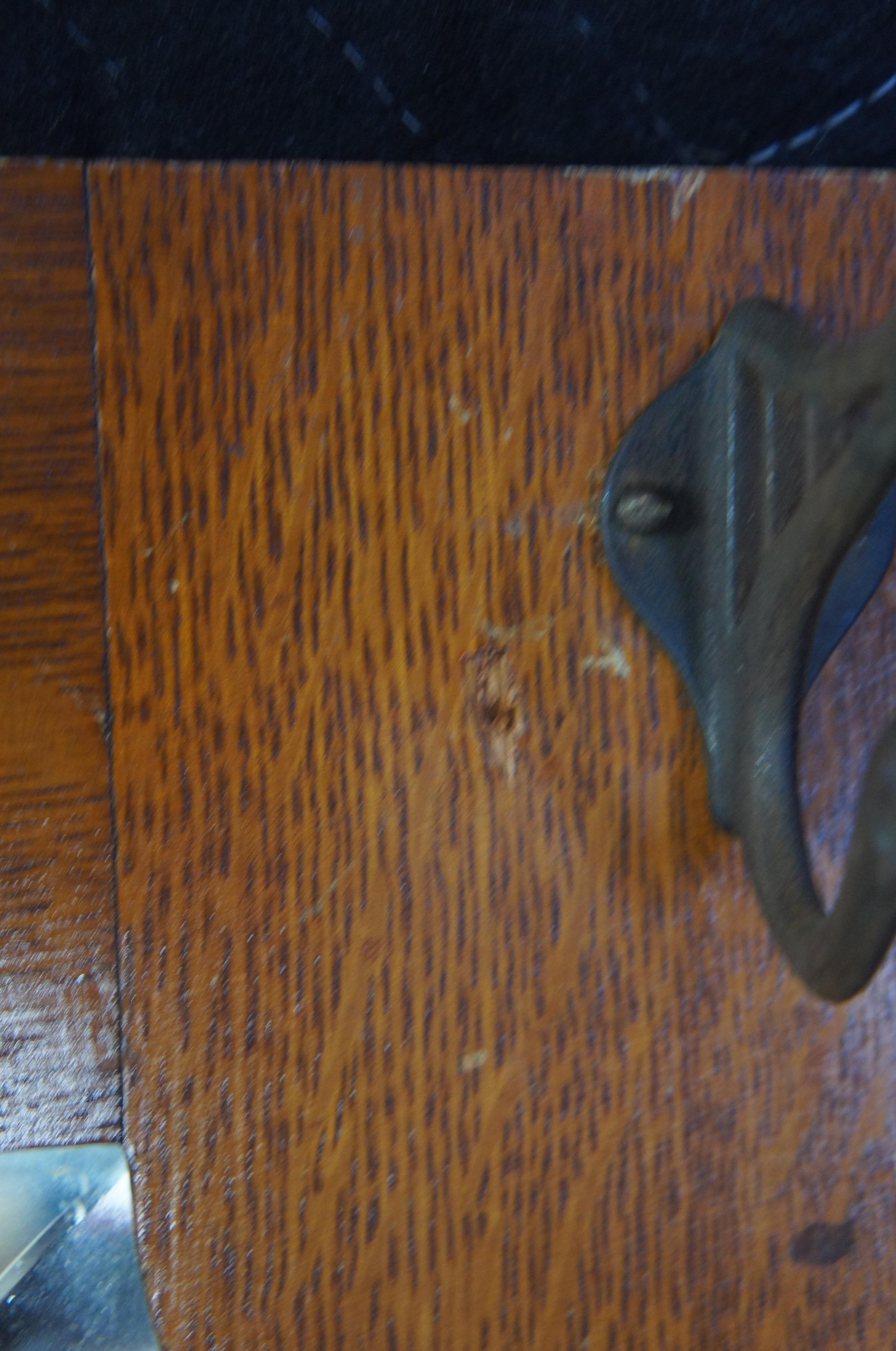 Antique Quartersawn Oak Hall Tree Mirror Coat Rack Victorian Mission Beveled 2