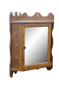 Antique Quartersawn Oak Mirrored Corner Medicine Cabinet Cupboard 20"