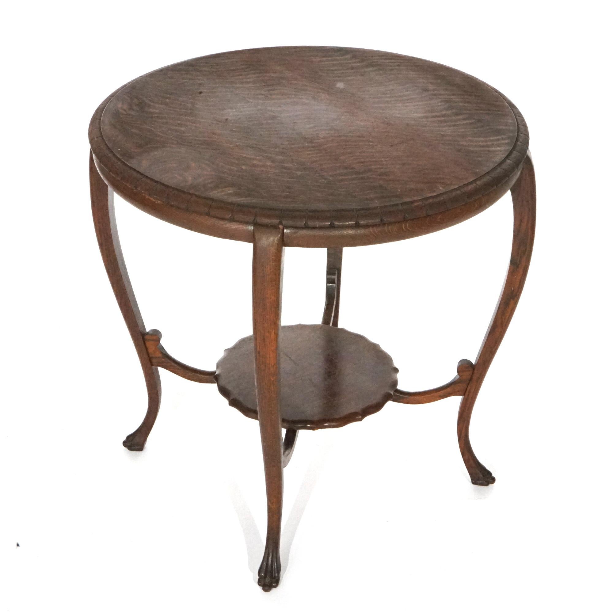 20th Century Antique Quartersawn Oak Parlor Table with Paw Feet, Circa 1900 For Sale