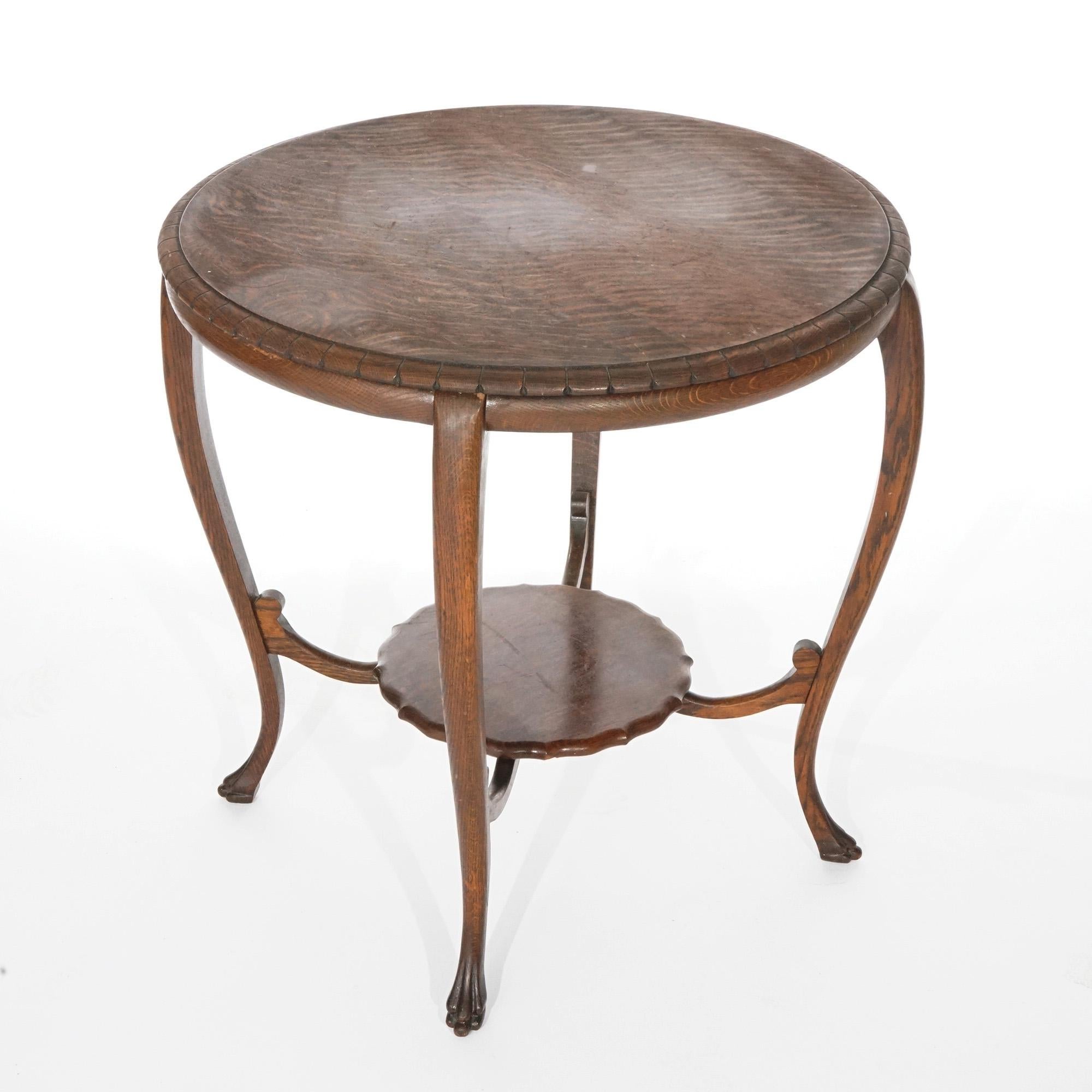 Antique Quartersawn Oak Parlor Table with Paw Feet, Circa 1900 For Sale 1