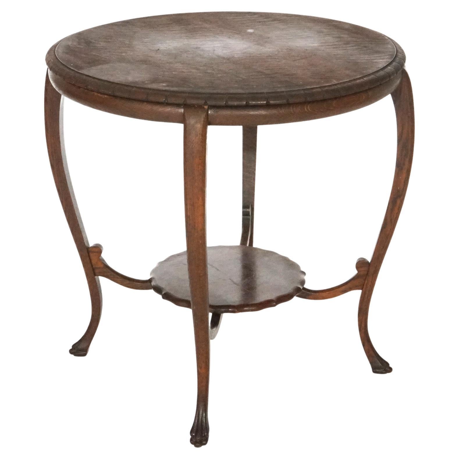 Antique Quartersawn Oak Parlor Table with Paw Feet, Circa 1900 For Sale