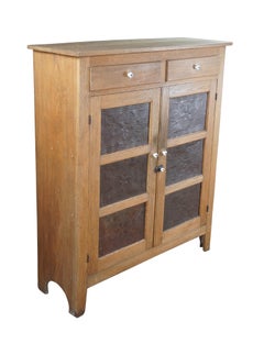 Antique Quartersawn Oak Pierced Tin Star Pie Safe Kitchen Cupboard Cabinet 51"