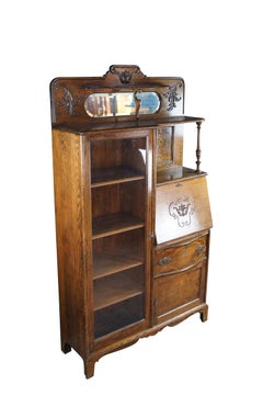 Antique Quartersawn Oak Side by Side Secretary Desk Bookcase Curio Cabinet