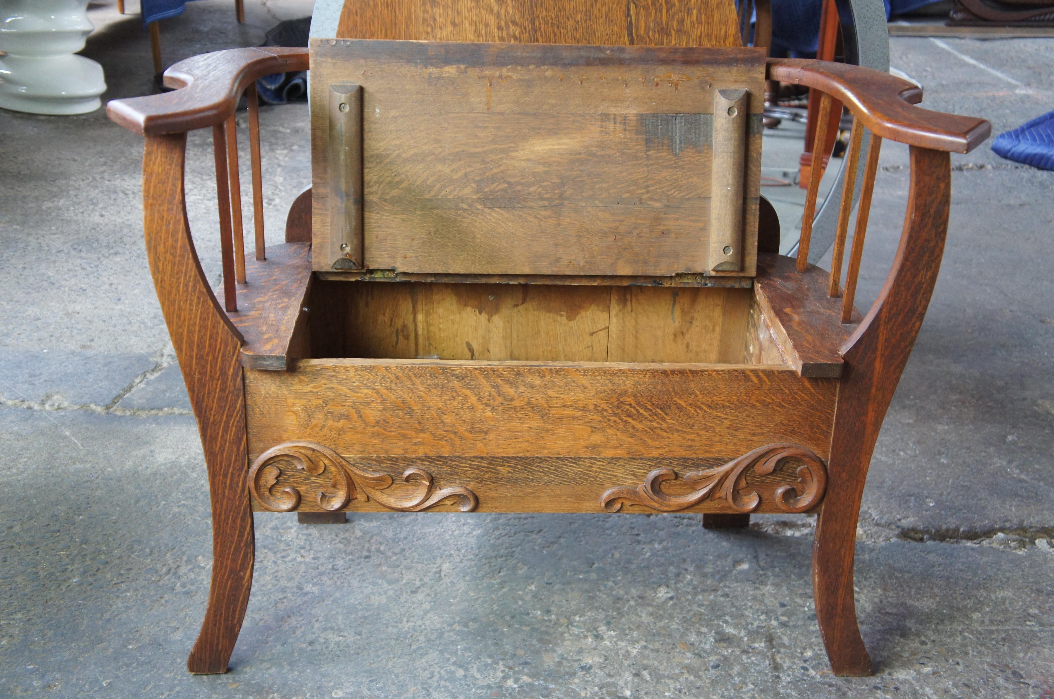 antique oak hall tree with bench and mirror'