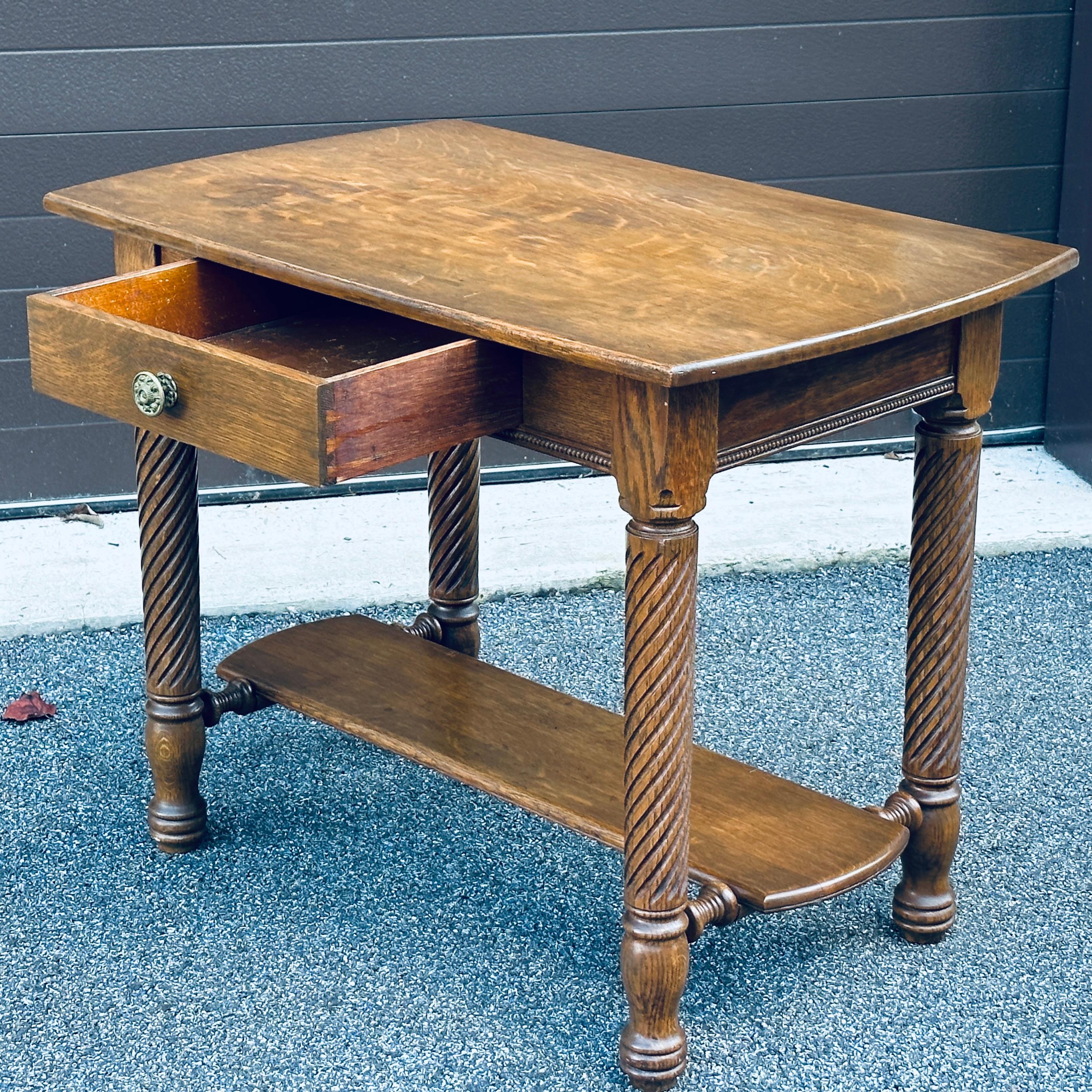antique oak library table with drawer