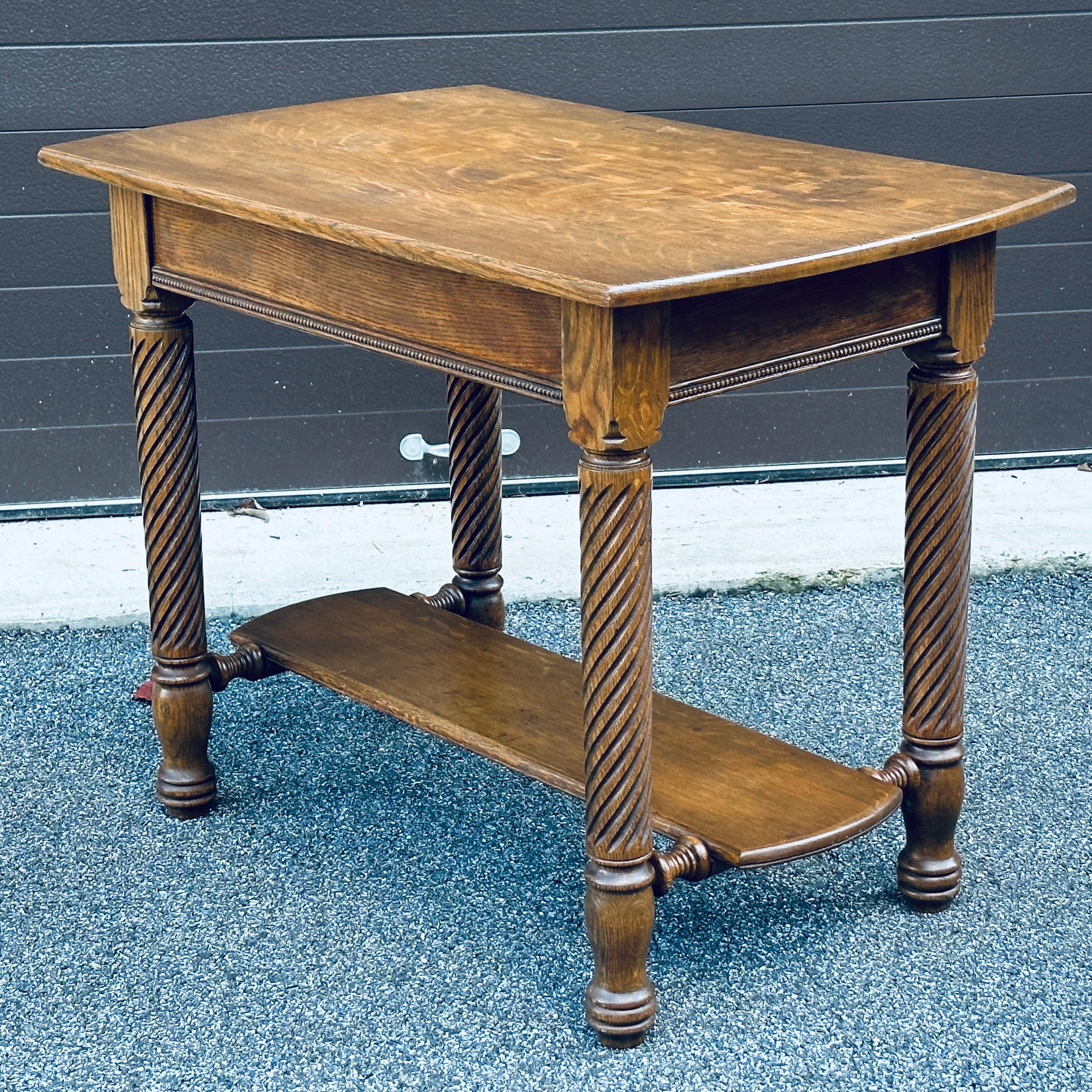 American Antique Quartersawn Solid Oak Library Table With Twist Legs & Drawer For Sale