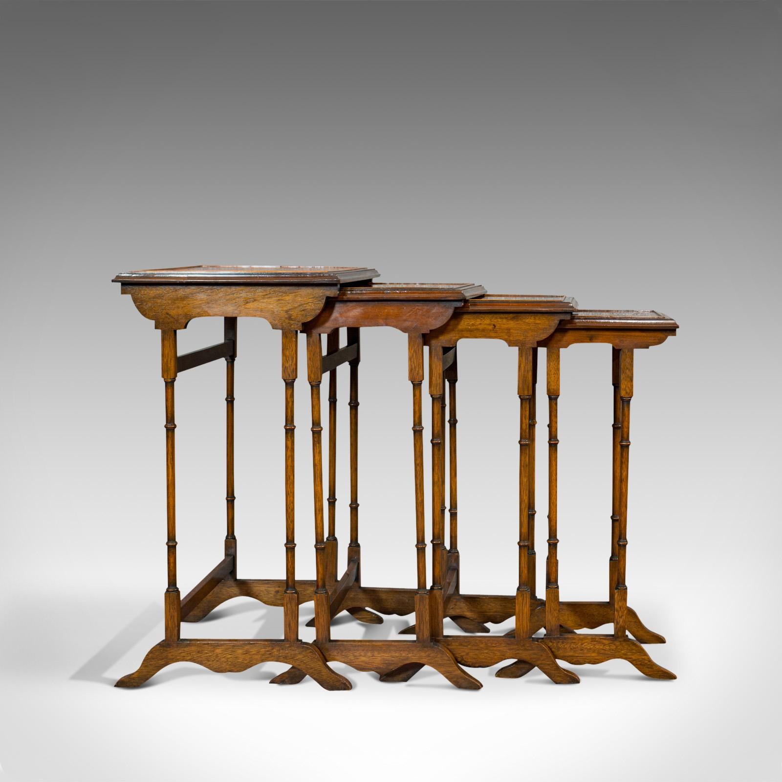 British Antique Quartetto of Tables, English, Walnut, Mahogany, Nest, Edwardian
