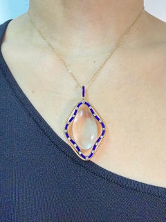 Antique Quartz Crystal Cobalt Blue Enamel Diamond Locket Pendant circa 1880's