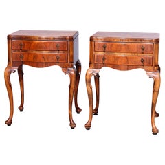 Antique Queen Ann Style English Circassian Walnut Side Tables Circa 1930