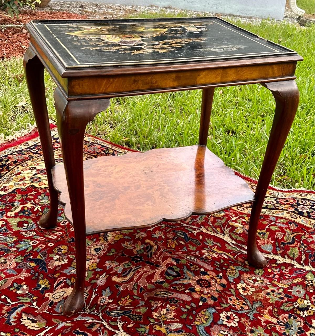 Antique Queen Ann Style with Raised Lacquer Chinoiserie Side Table. For Sale 5