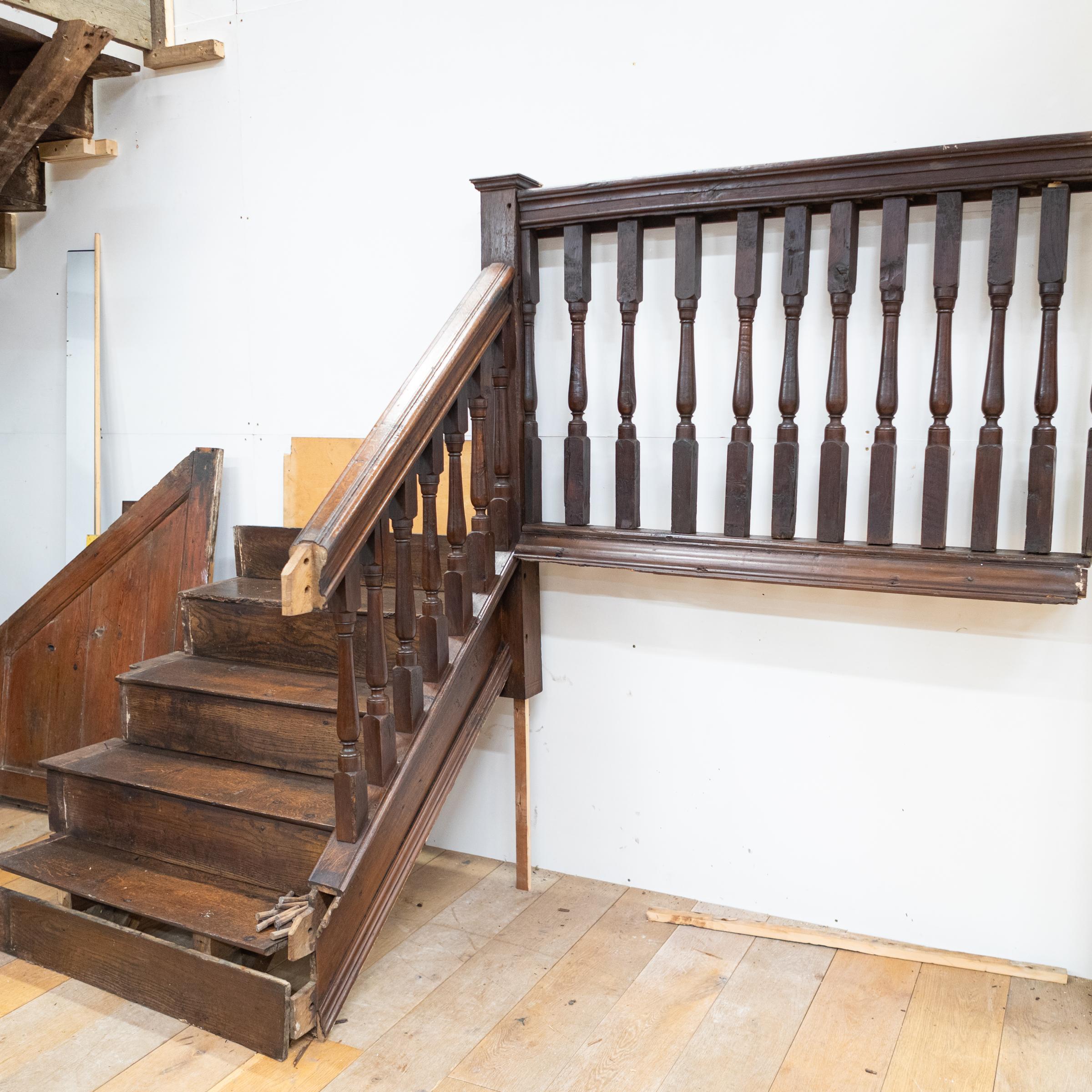 British Antique Queen Anne 18th Century Oak Staircase For Sale