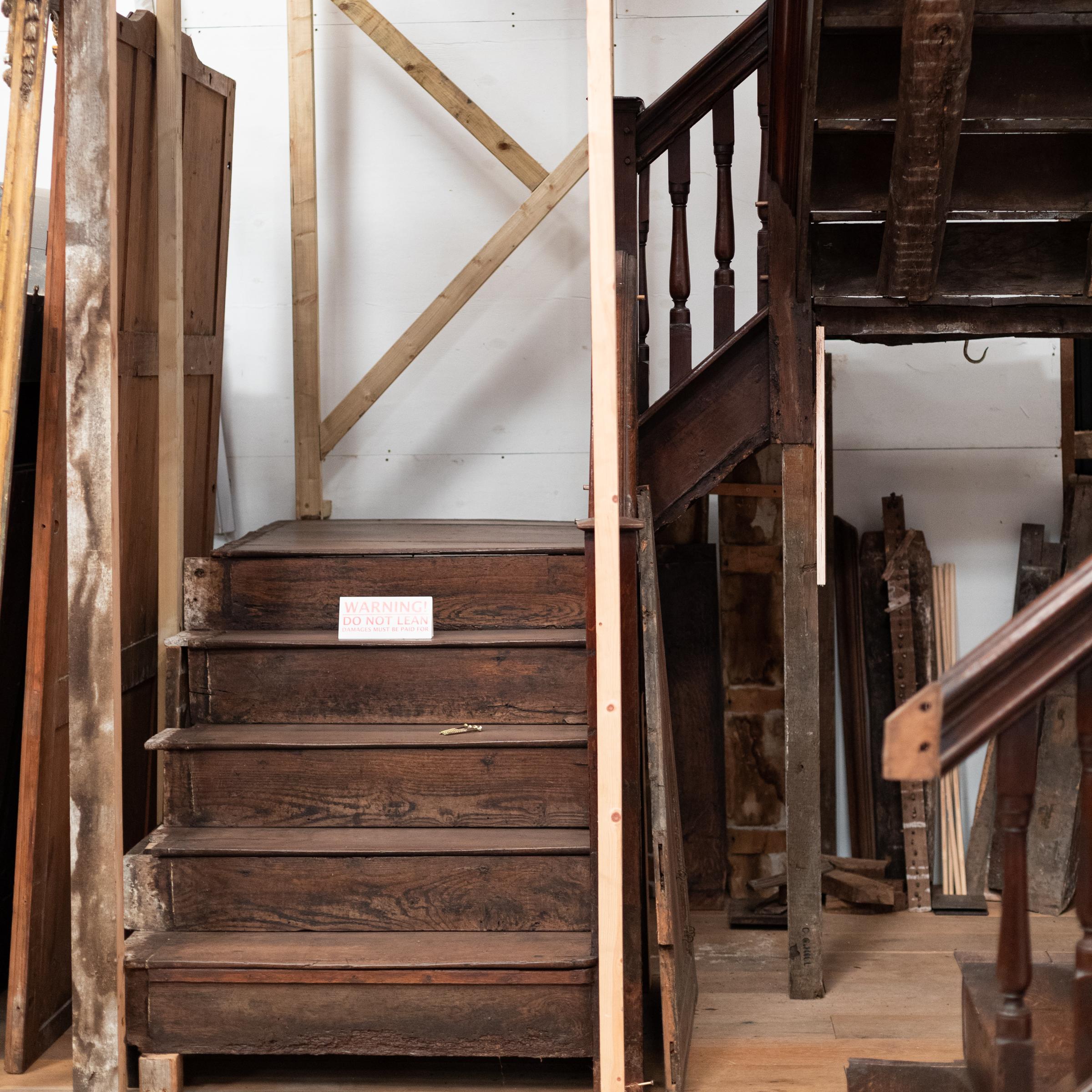 Turned Antique Queen Anne 18th Century Oak Staircase For Sale