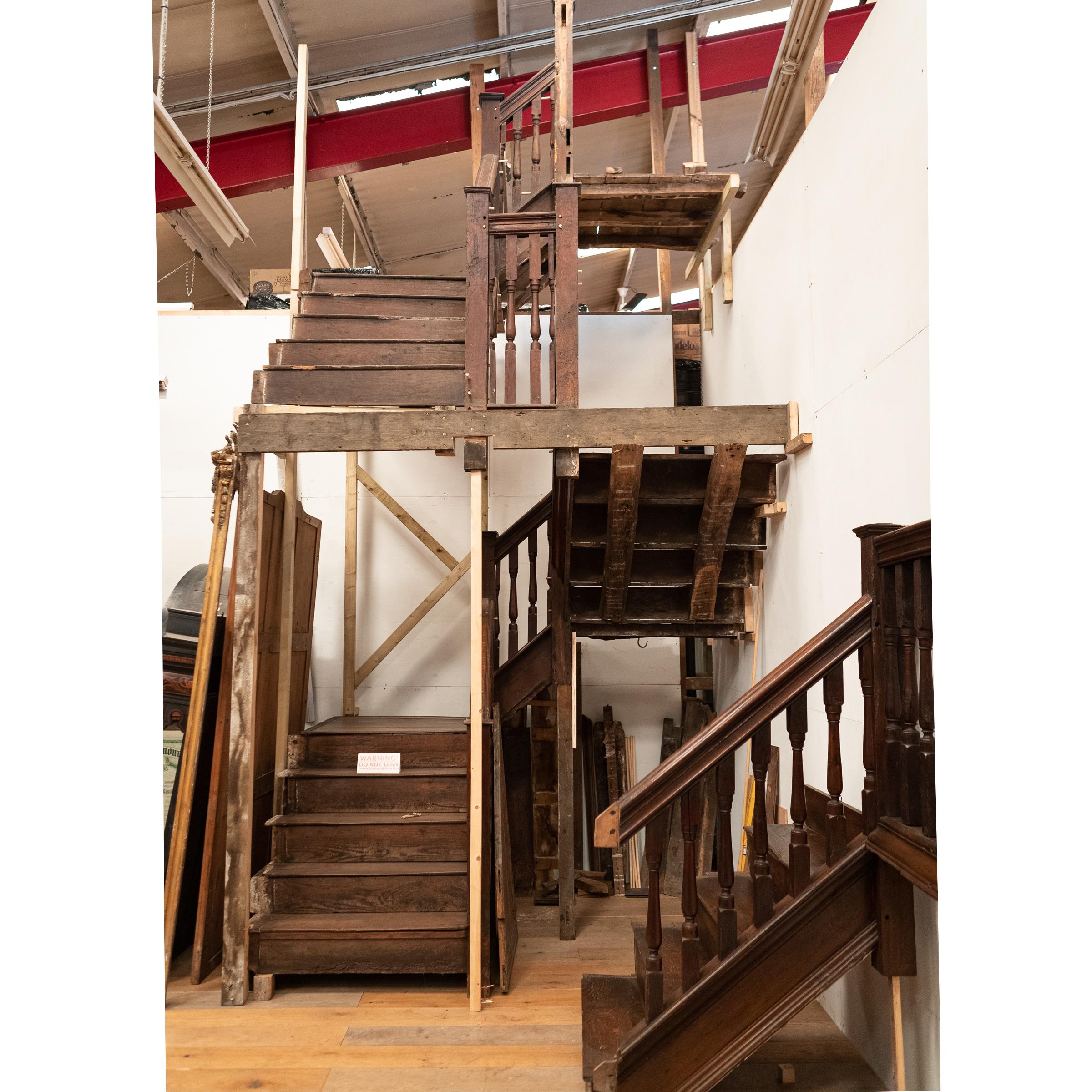 Wood Antique Queen Anne 18th Century Oak Staircase For Sale