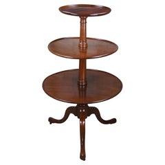 Antique Queen Anne 3 Tiered Mahogany Dumbwaiter Display Butler Table Stand