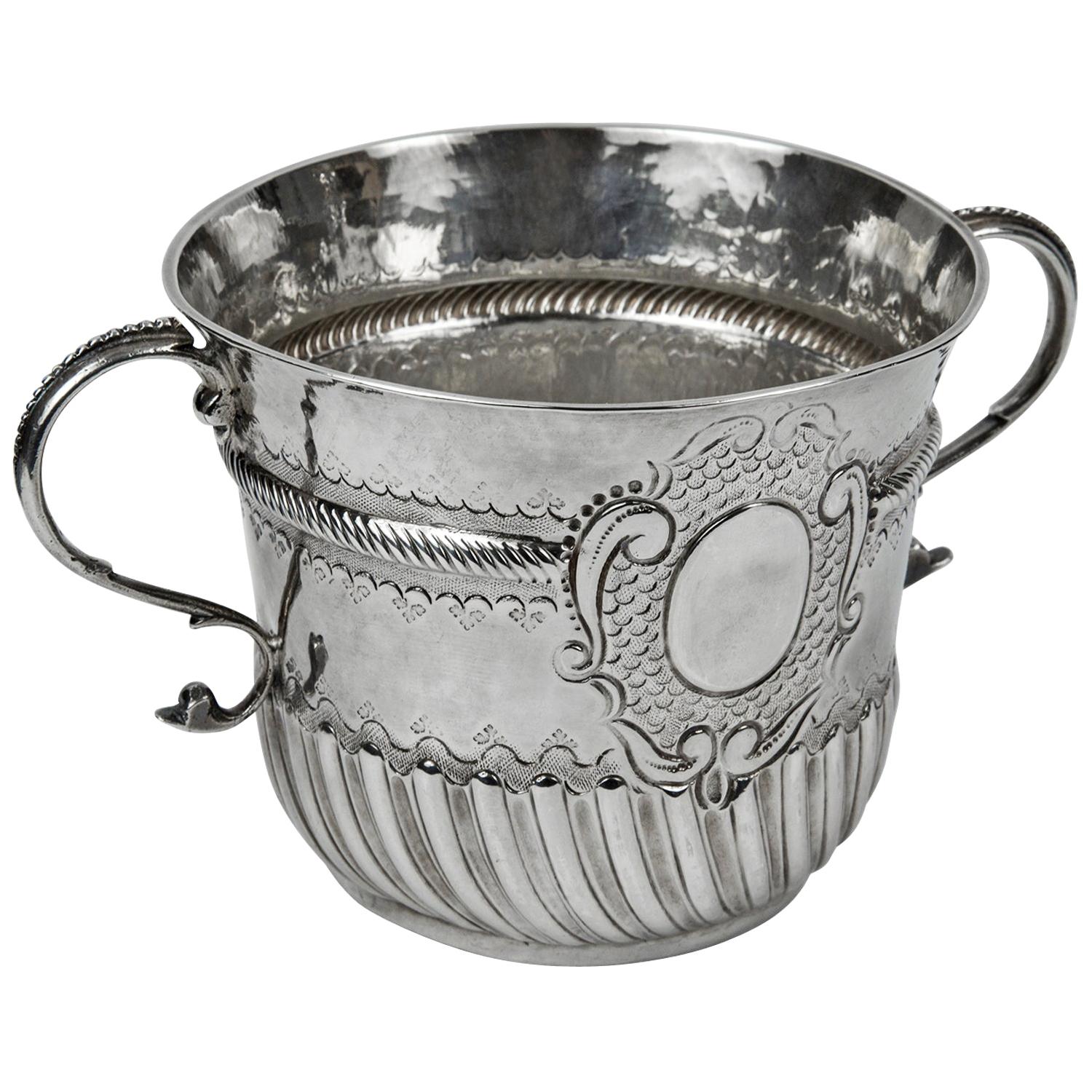 Antique Britannia Silver Double Handle Cup London England Circa 1703  For Sale