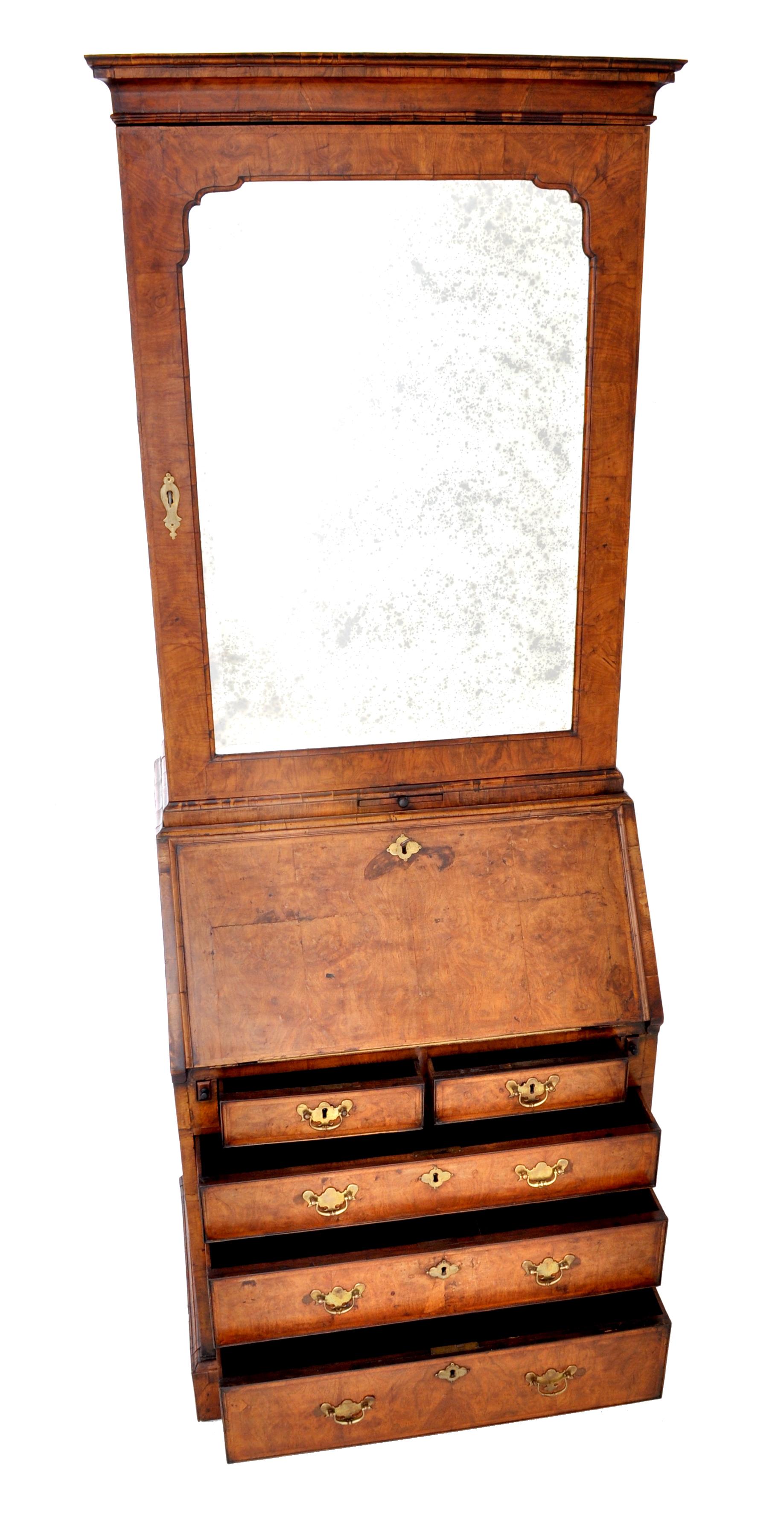 Antique Queen Anne Burl Walnut Bookcase / Bureau / Secretary Desk, circa 1710 3