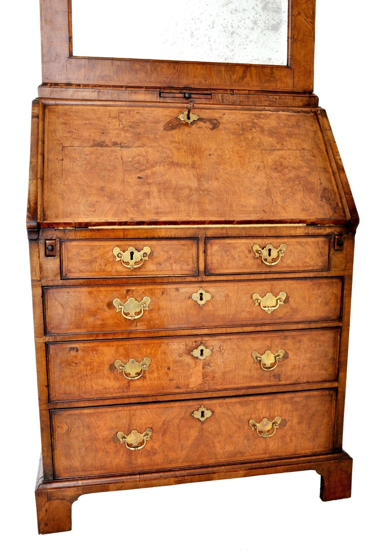 Antique Queen Anne Burl Walnut Bookcase / Bureau / Secretary Desk, circa 1710 at 1stDibs