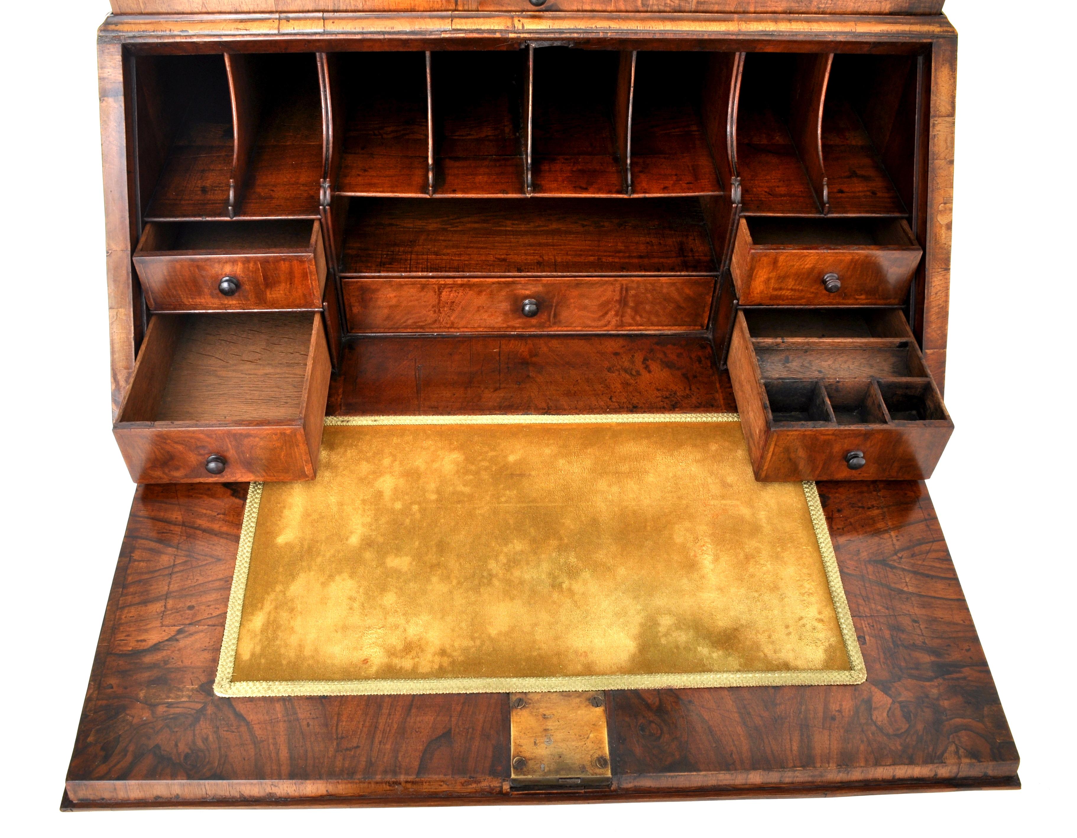 Antique Queen Anne Burl Walnut Bookcase / Bureau / Secretary Desk, circa 1710 2
