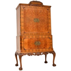 Antique Queen Anne Burr Walnut Cocktail Cabinet