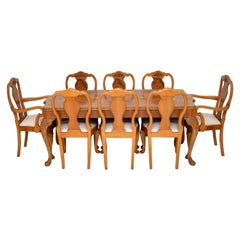 Antique Queen Anne Burr Walnut Dining Table and 8 Chairs