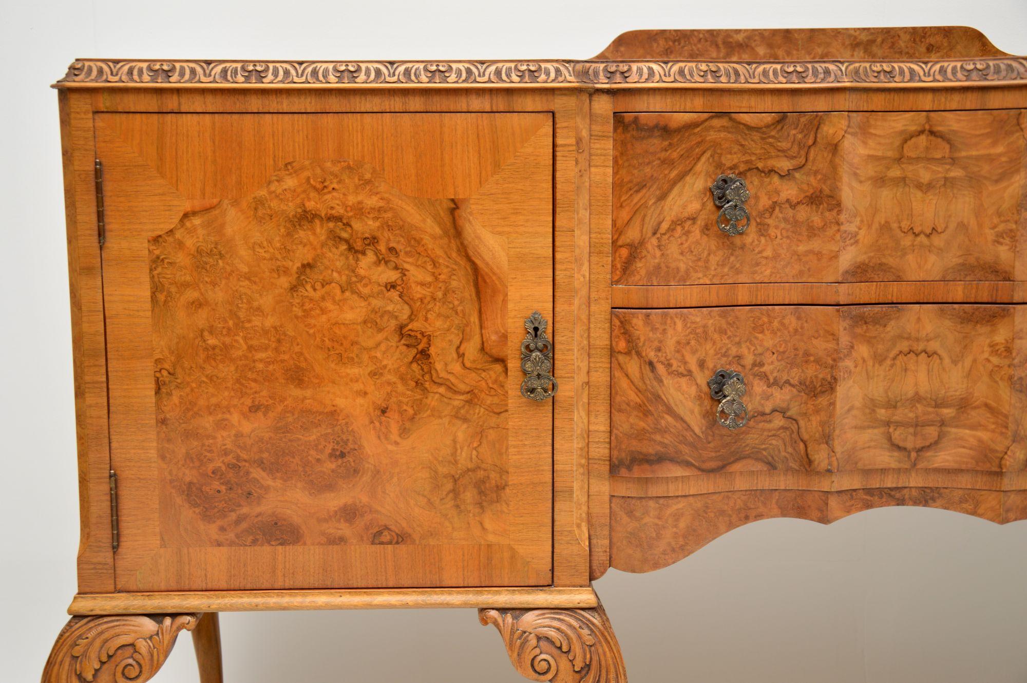 European Antique Queen Anne Burr Walnut Sideboard