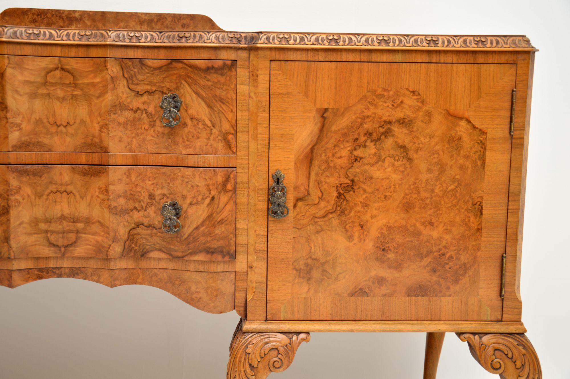 European Antique Queen Anne Burr Walnut Sideboard