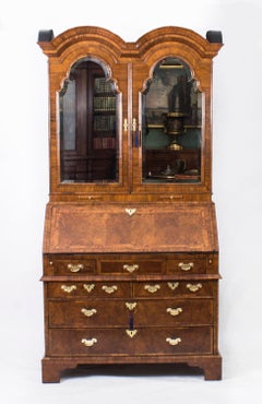 Antique Queen Anne Double Dome Burr Walnut Bureau Bookcase 18th Century
