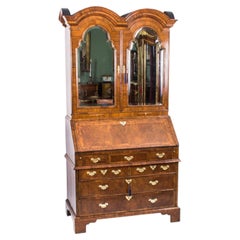 Antique Queen Anne Double Dome Burr Walnut Bureau Bookcase 18th Century