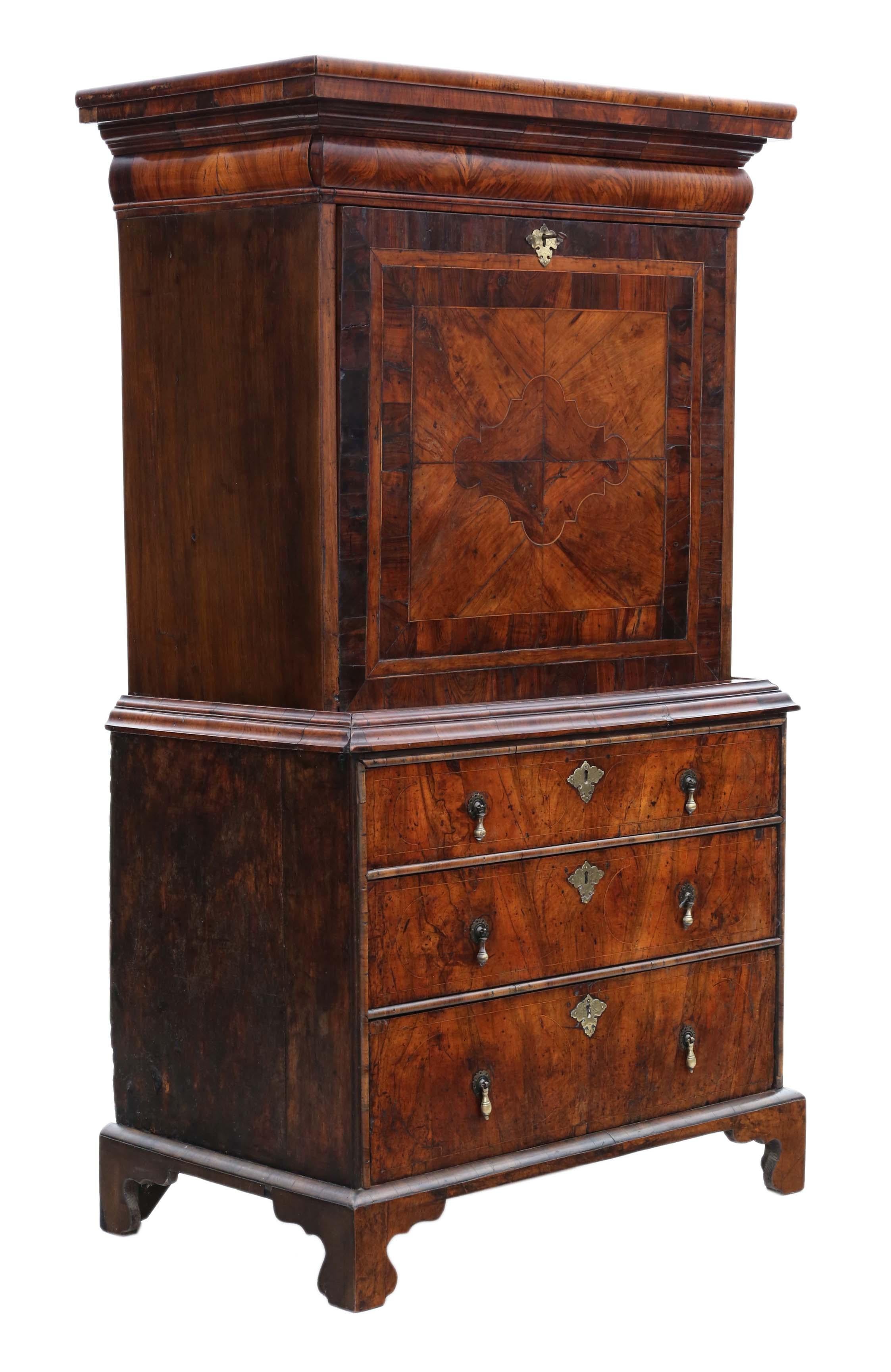 Ancien bureau Escritoire en ronce de noyer incrustée Queen Anne début 18ème siècle en vente 5