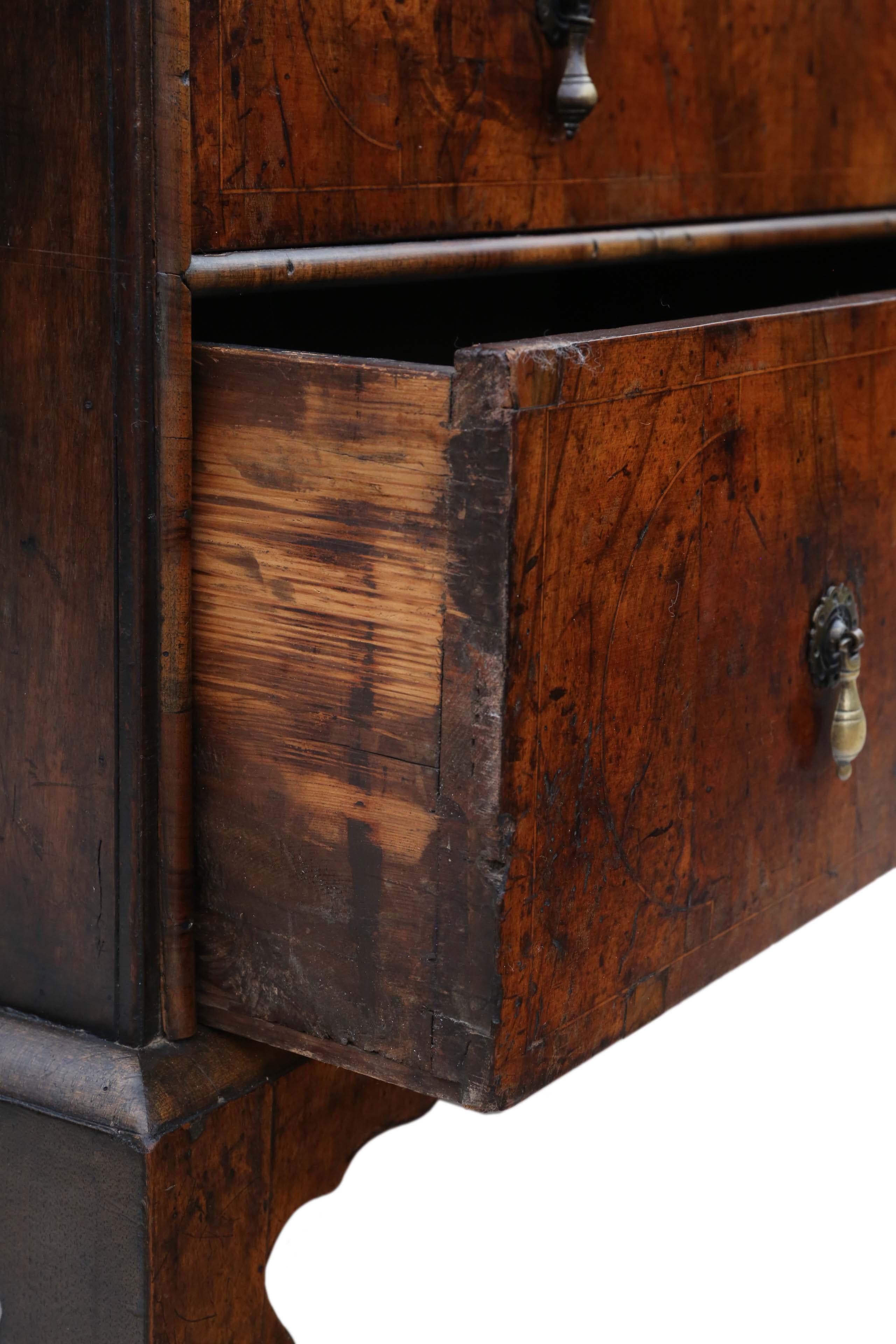 Antique Queen Anne Early 18th Century Inlaid Burr Walnut Escritoire Desk Chest For Sale 8