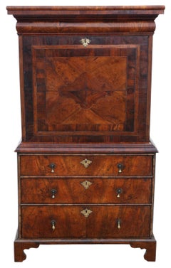 Antique Queen Anne Early 18th Century Inlaid Burr Walnut Escritoire Desk / Chest