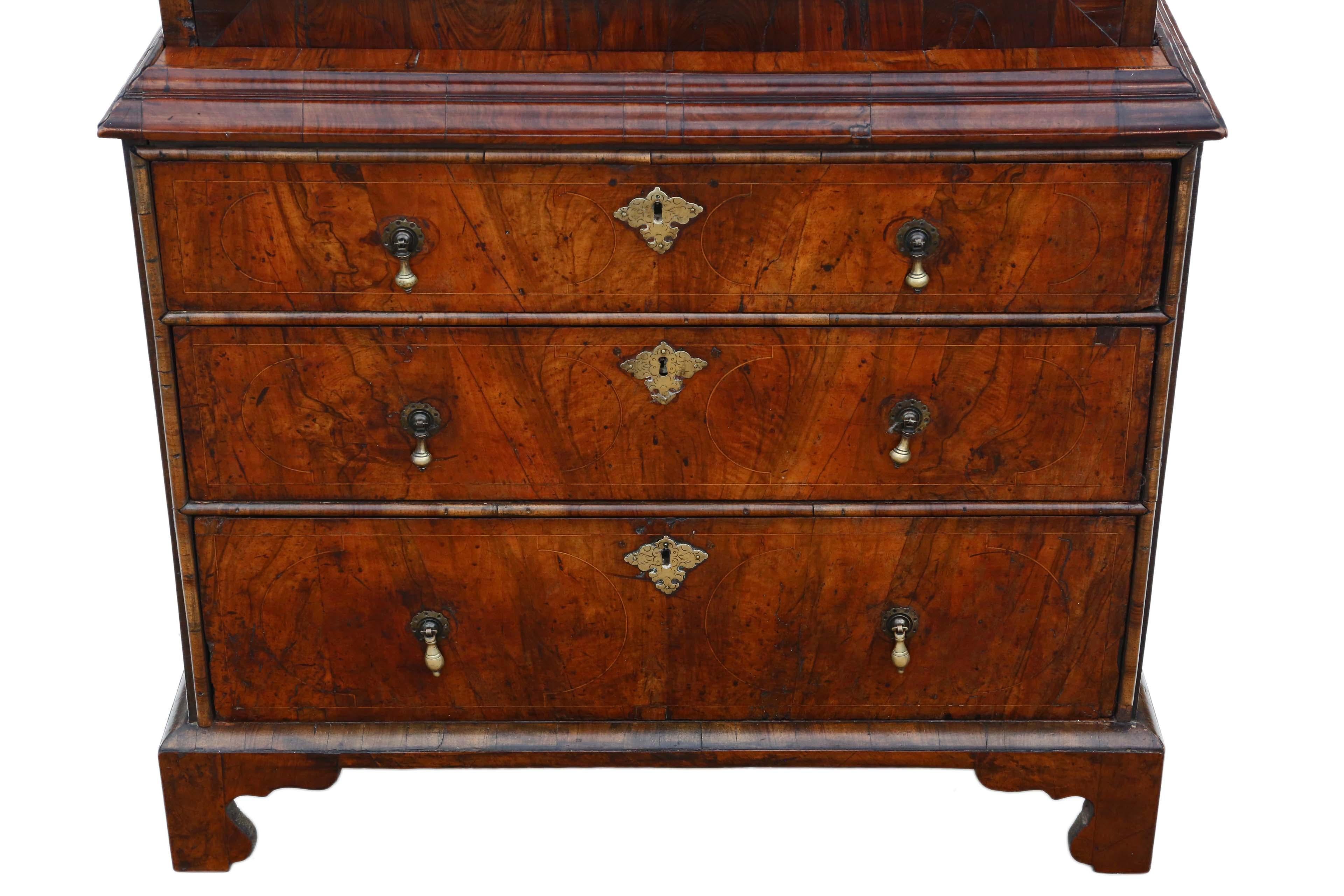 Antique Queen Anne Early 18th Century Inlaid Burr Walnut Escritoire Desk Chest For Sale 3