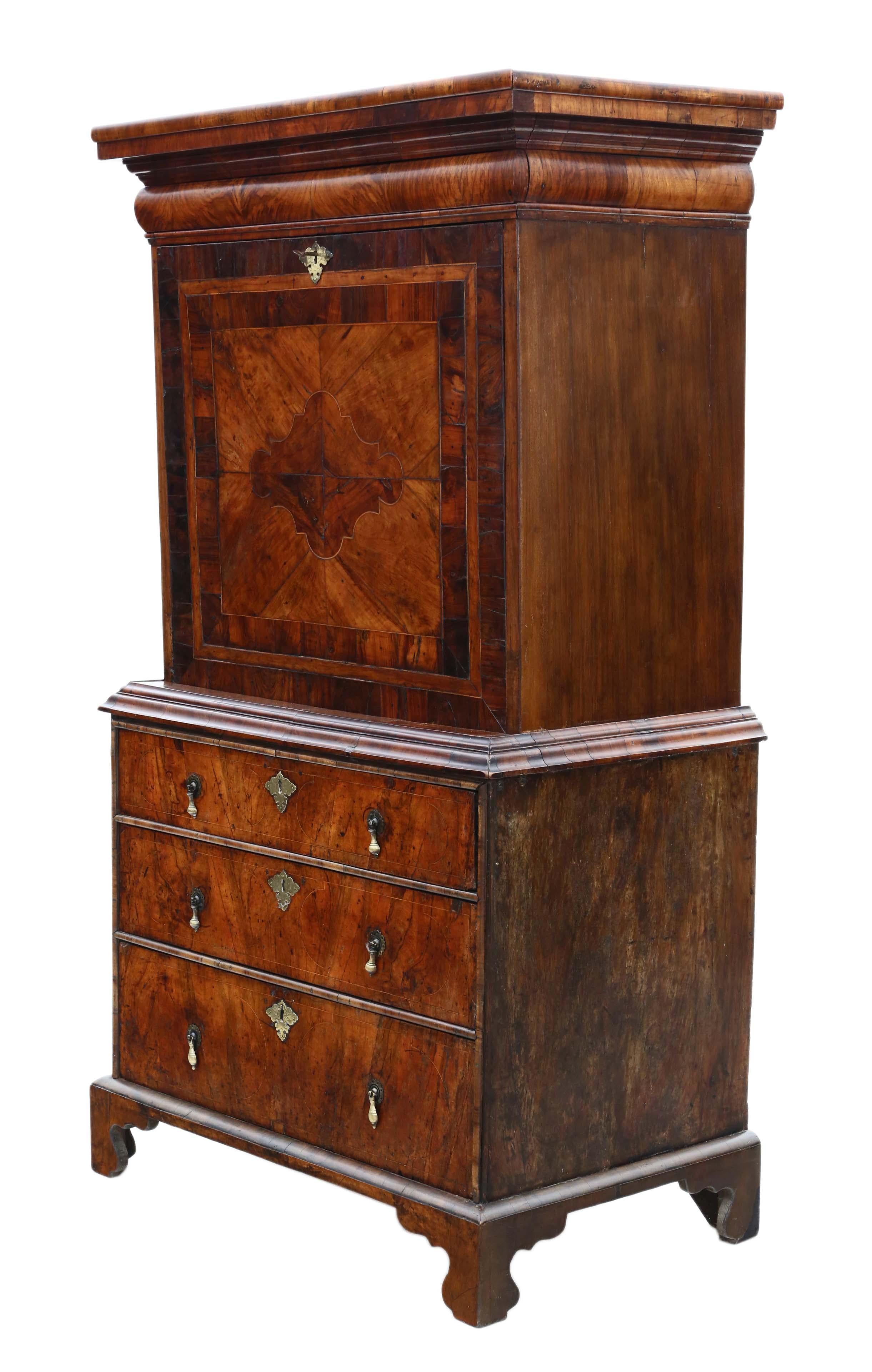 Ancien bureau Escritoire en ronce de noyer incrustée Queen Anne début 18ème siècle en vente 4