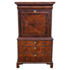 Antique Queen Anne Early 18th Century Inlaid Burr Walnut Escritoire Desk Chest