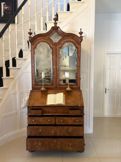 Antique Queen Anne Fantastic Quality Burr Walnut & Featherbanded Bureau Bookcase