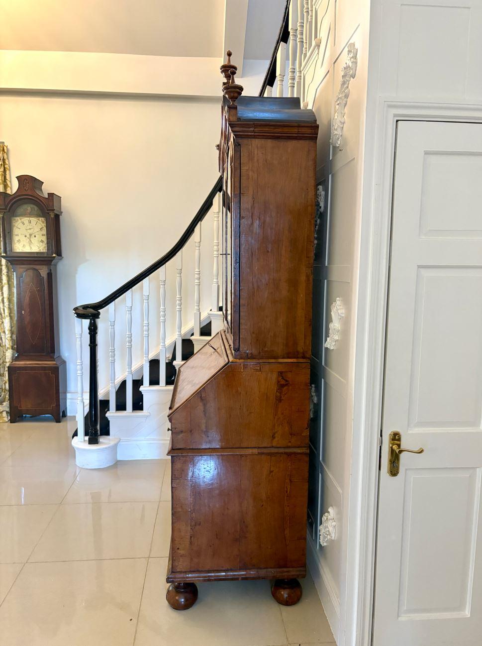 Antique Queen Anne Fantastic Quality Burr Walnut & Featherbanded Bureau Bookcase For Sale 1