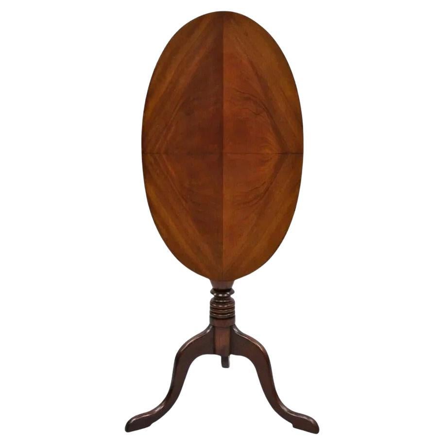 Antique Queen Anne Federal Style Mahogany Oval Tilt Top Side Tea Table For Sale