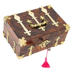 Antique Queen Anne Figured Walnut & Cut Brass Box Casket, 18th Century
