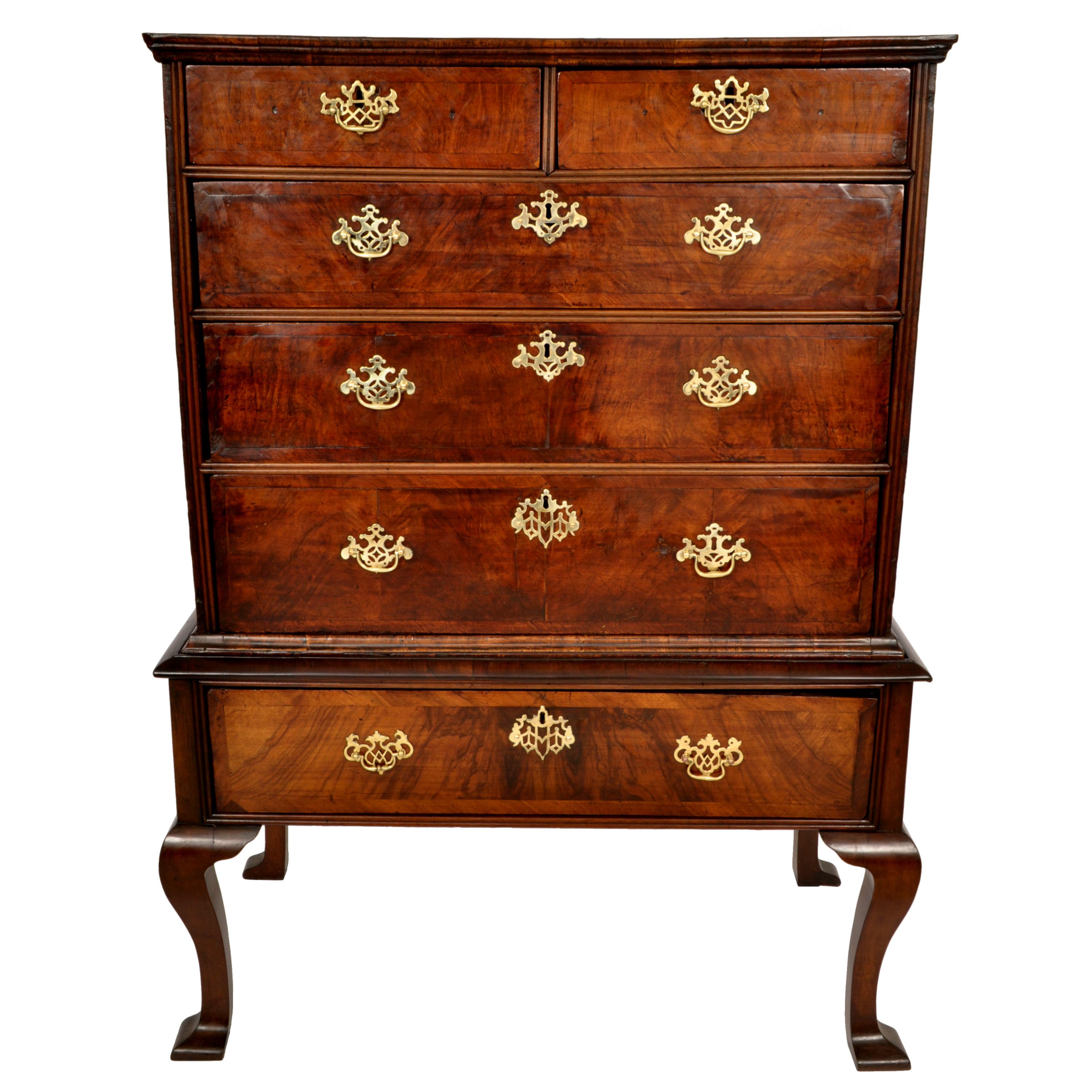 English Antique Queen Anne George II Georgian Walnut Chest on Stand Highboy, Circa 1740 For Sale
