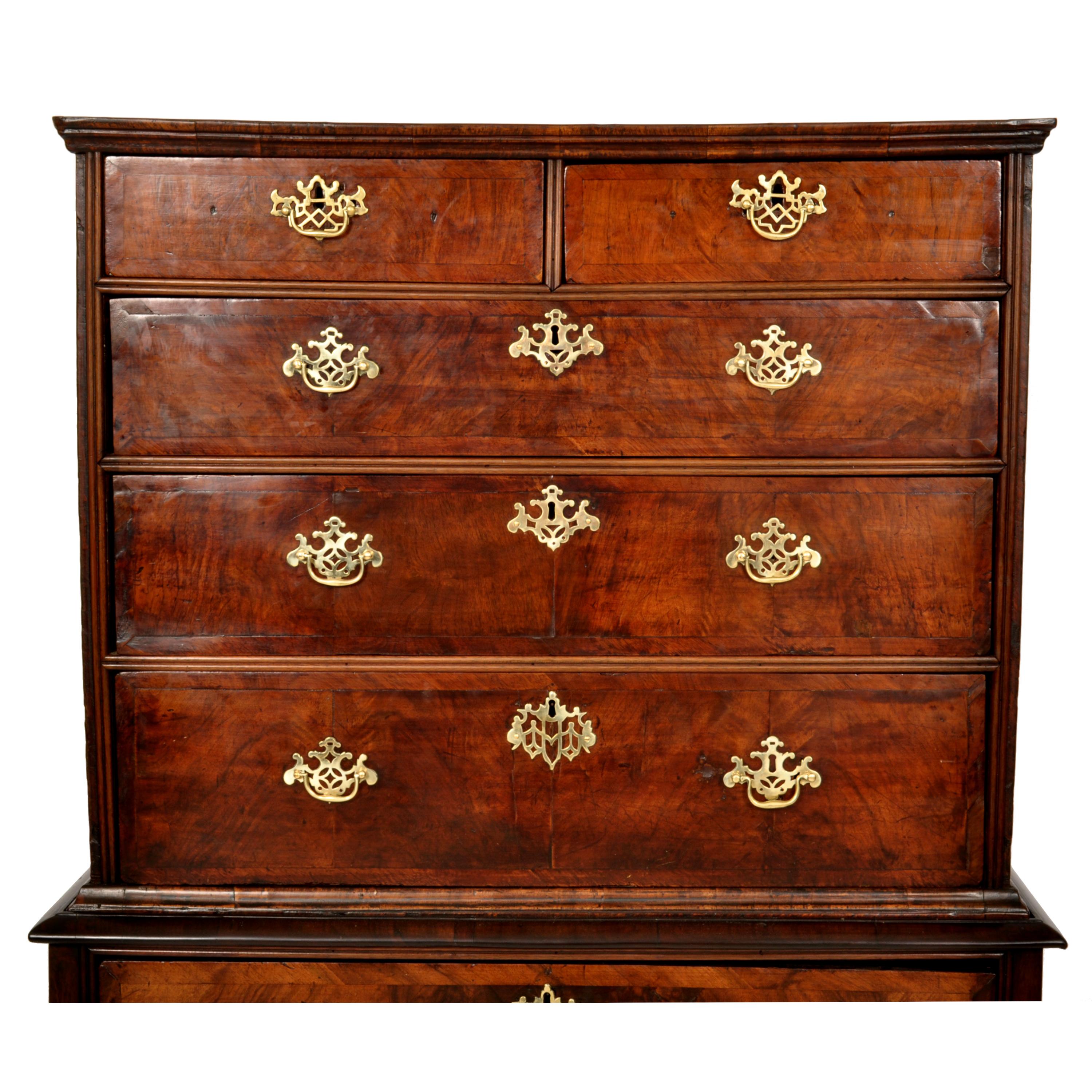 Antique Queen Anne George II Georgian Walnut Chest on Stand Highboy, Circa 1740 In Good Condition For Sale In Portland, OR