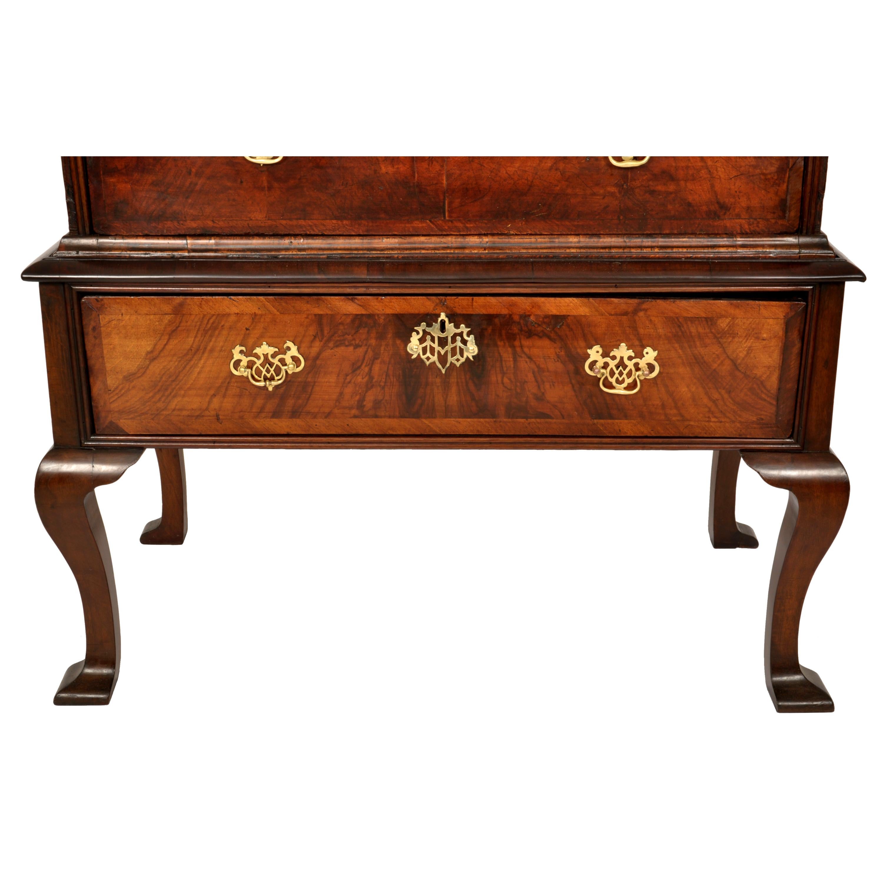 Mid-18th Century Antique Queen Anne George II Georgian Walnut Chest on Stand Highboy, Circa 1740 For Sale