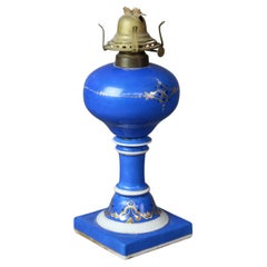 Antique Queen Anne Hand Painted & Gilt Porcelain Oil Lamp C1890