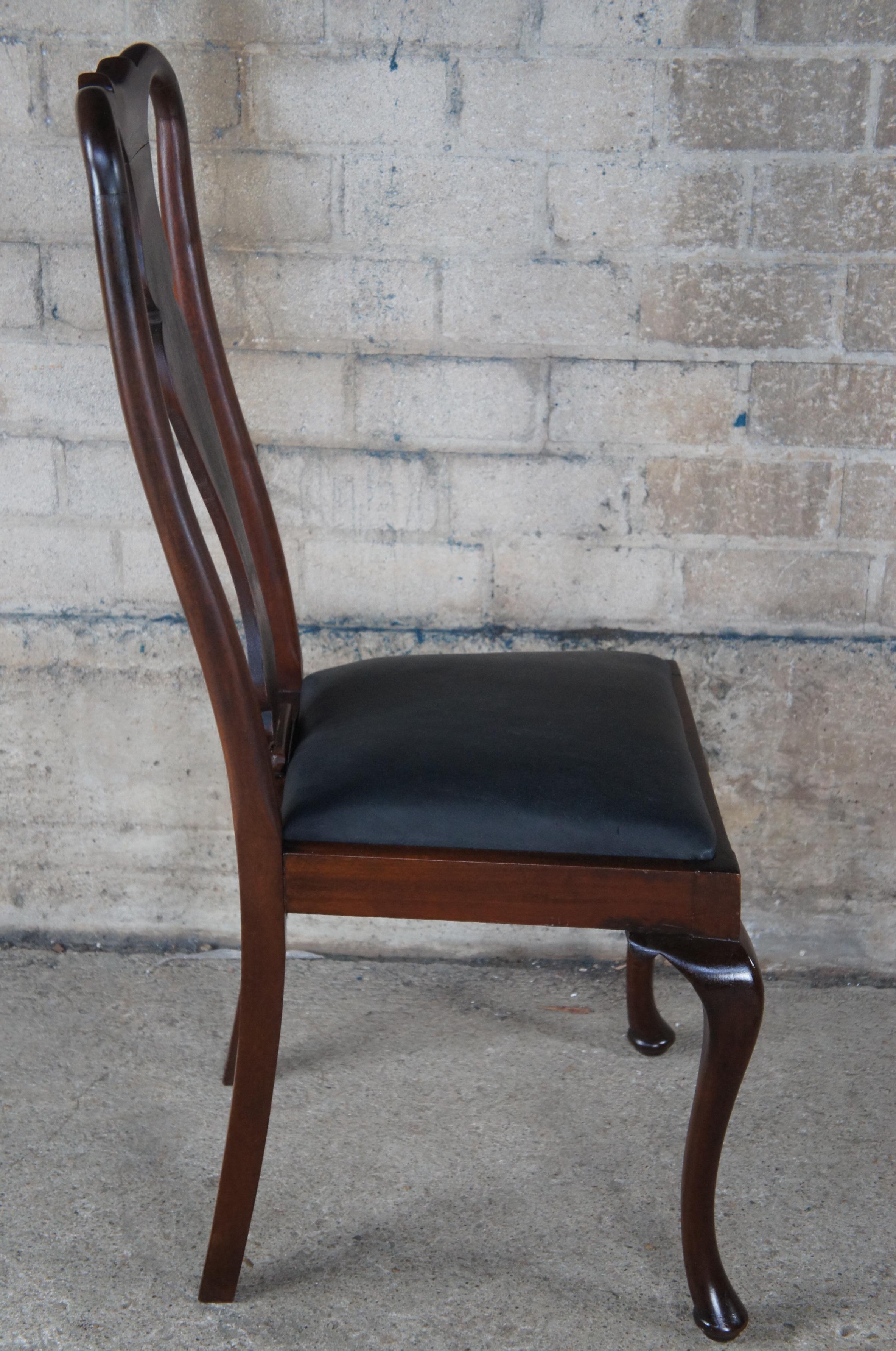 Antique Queen Anne Mahogany Black Deerskin Leather High Back Dining Desk Chair  For Sale 6
