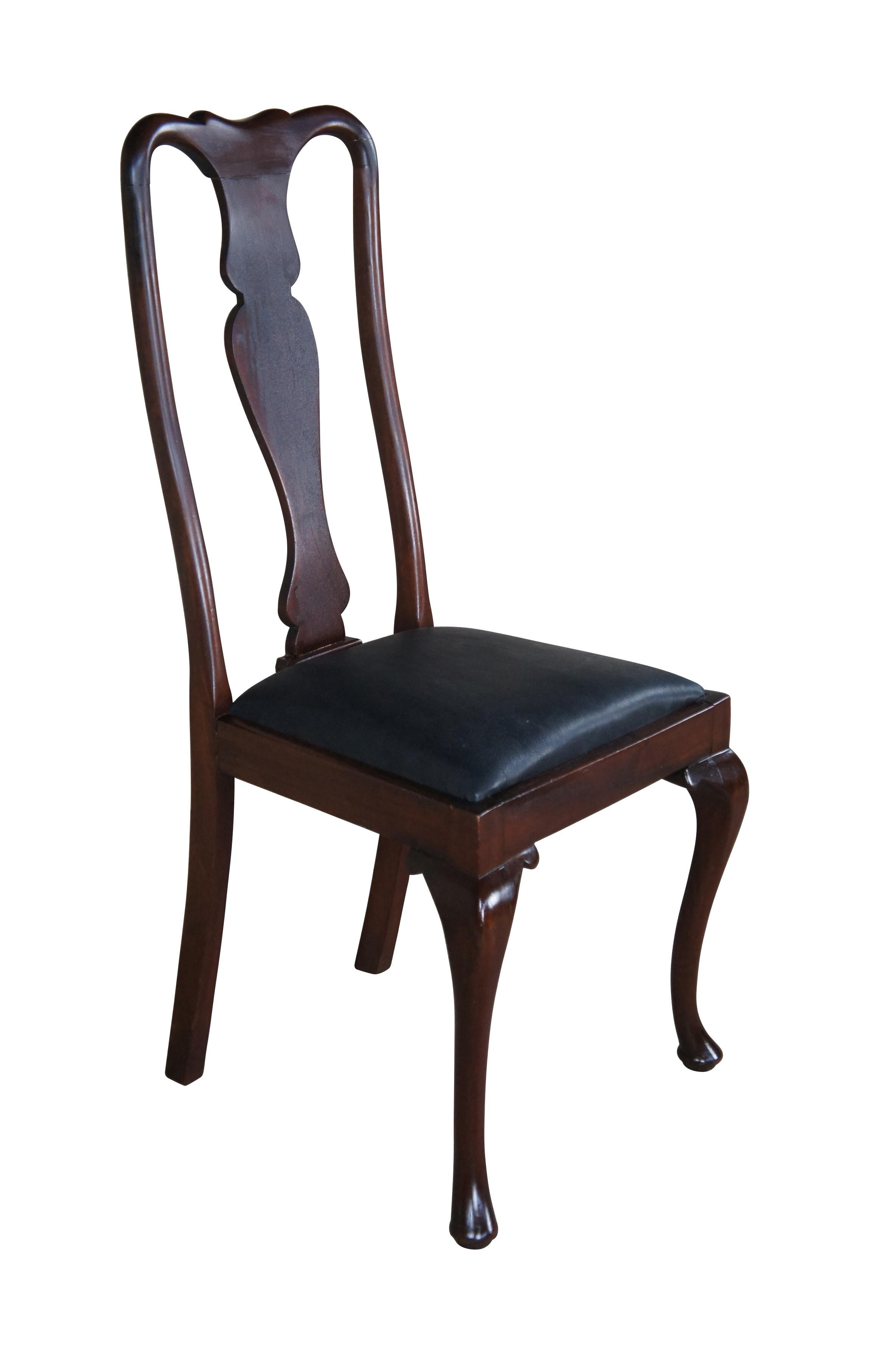 Antique Queen Anne Mahogany Black Deerskin Leather High Back Dining Desk Chair  In Good Condition For Sale In Dayton, OH